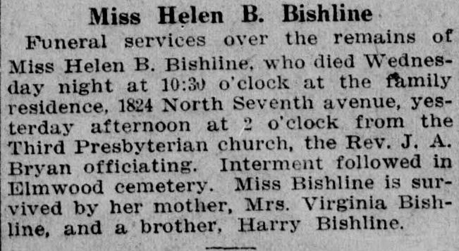 Helen B. Bishline obituary